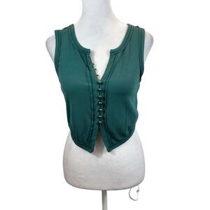 Ladies Sincerely Jules Dark Seafoam Button Front Sleeveless Crop Top Size Medium